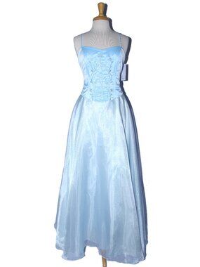 Poly USA #2316 Long Organza and Satin Formal Prom Gown-Size L-BABY BLUE NWT